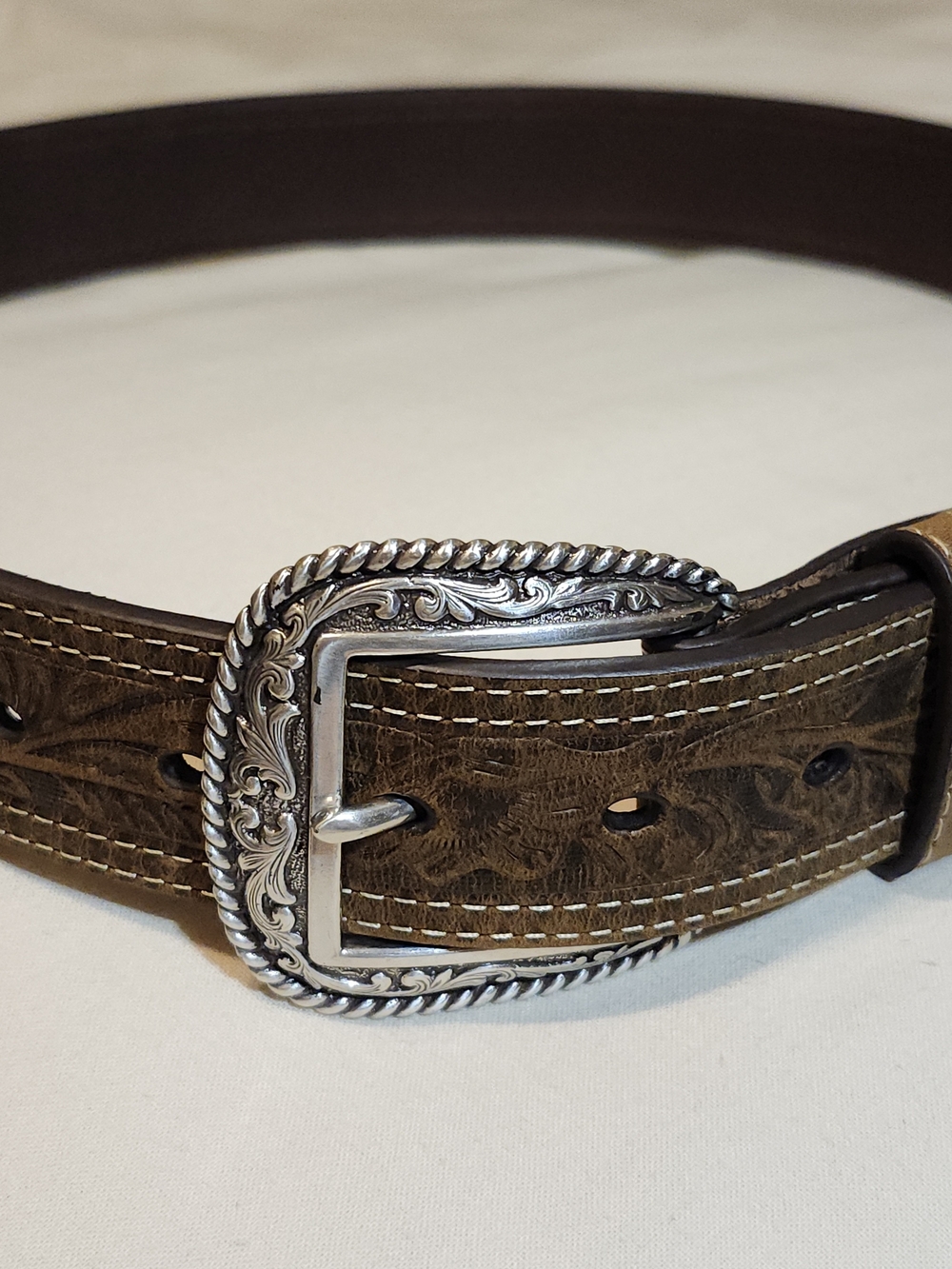 Ariat Men's Leather Tooled Belt with Silver Buckle